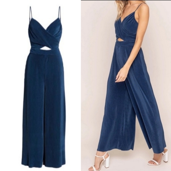 Astr Blue Ribbed Cut Out Jumpsuit - Picture 2 of 15
